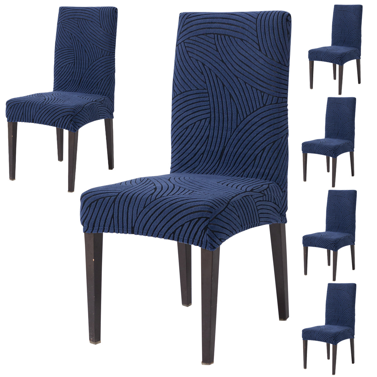 WaveLine Series 180 GSM Jacquard Chair Cover Set of 1/2/4/6, Royal Blue