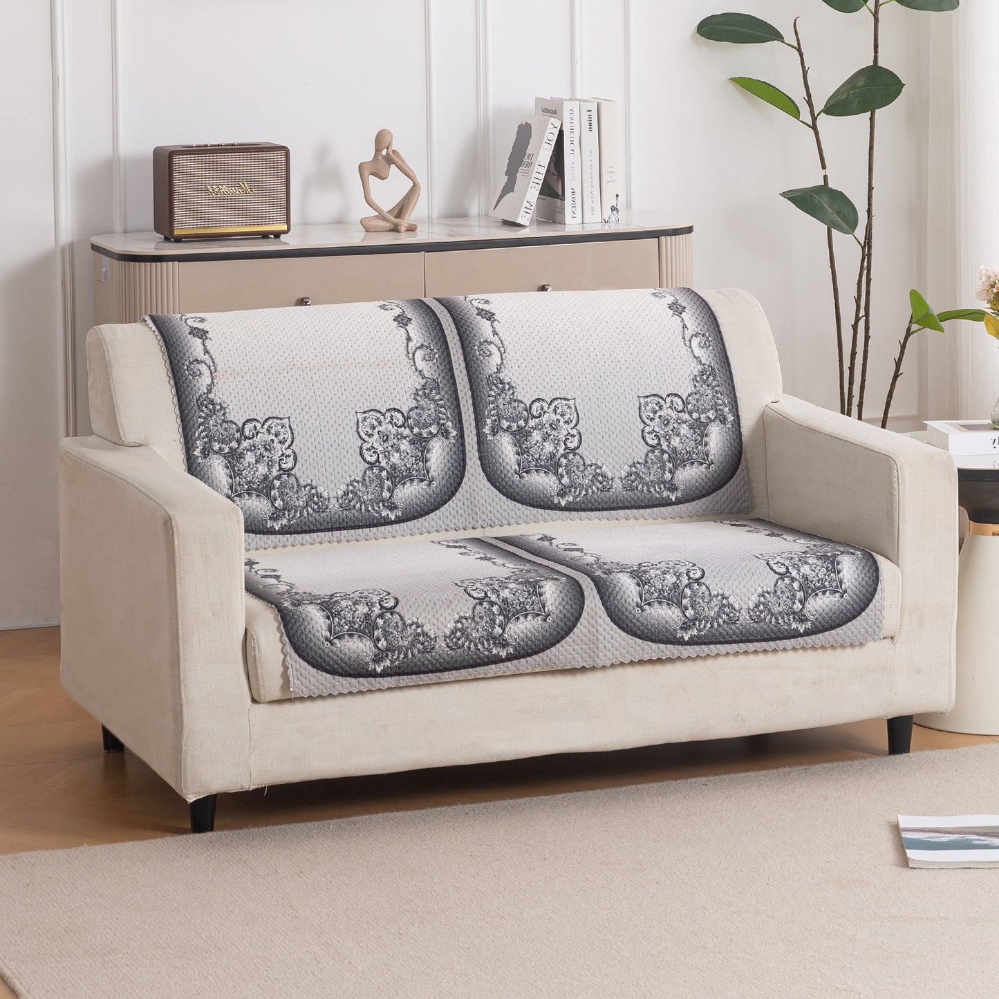 HeavenHue Fleece Soft Touch Quilted Sofa Cover Set Washable Sofa Panel for Seat & Back - Twilight Lace