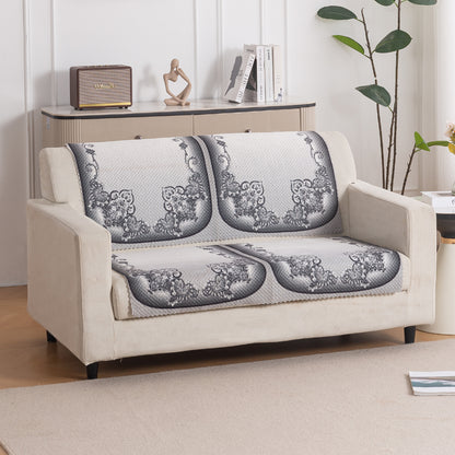 HeavenHue Fleece Soft Touch Quilted Sofa Cover Set Washable Sofa Panel for Seat & Back - Twilight Lace