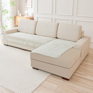 Pearl White Colour BelleLace Imperial Milk Velvet L Shape Sofa Cover