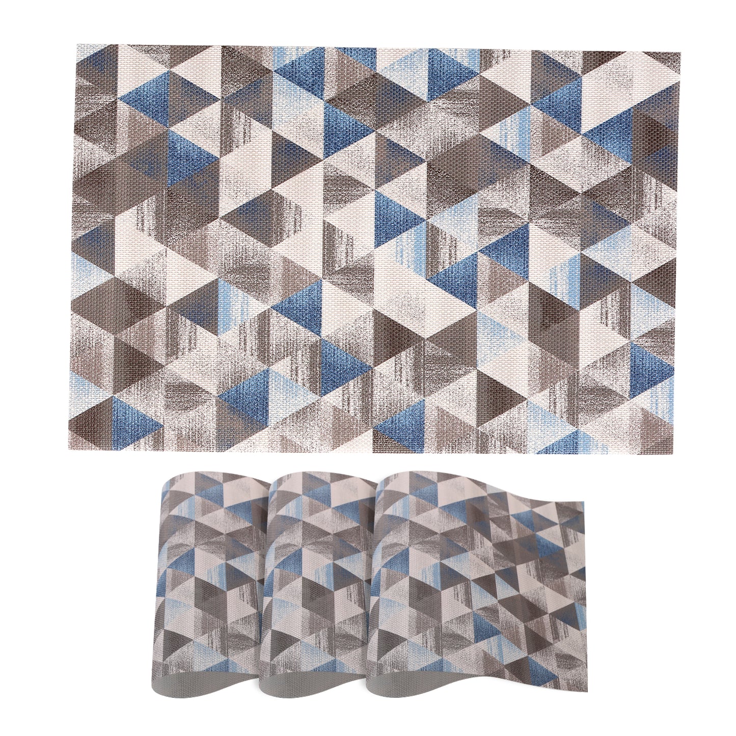Color Splash PVC Mats for Dining Table, Geo Triangles - Slate Blue