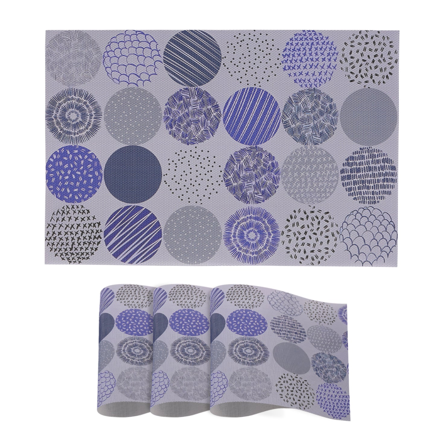 Color Splash PVC Mats for Dining Table, Abstract Disc - Lavender Blue