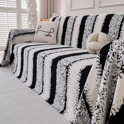 Buy Black Colour Luxury Wavy Plush Sofa Throw – 3 Seater Sofas | HOKIPO
