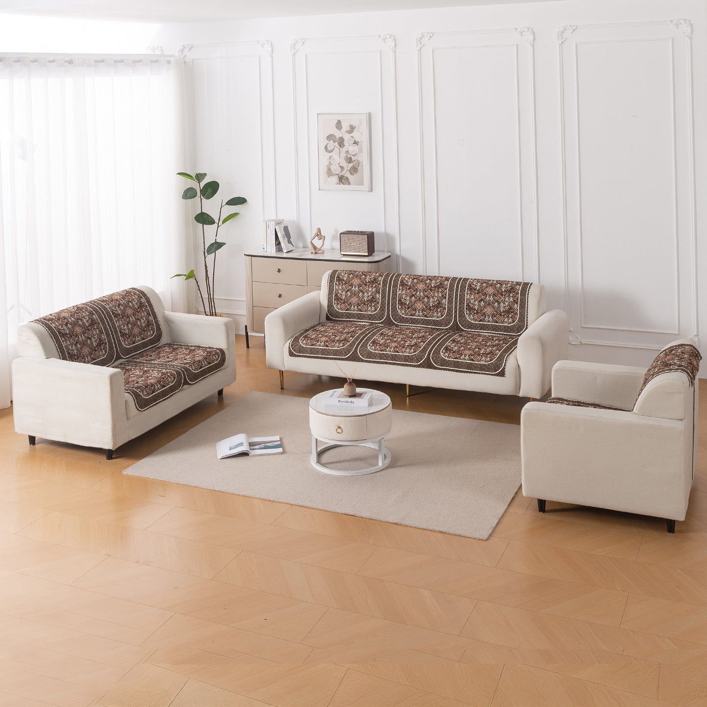 LoomVerse Quilted Sofa Cover Set Washable Sofa Panel for Seat & Back - Rustic Lattice