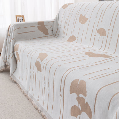 Premium 320 GSM Chenille Sofa Cover Throw All Season 'Serene Abode Series', Beige Ginkgo Lines