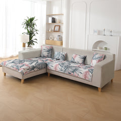 Premium Printed Ice Silk Sofa Mat for 3 Seater and 2 Seater Sofa (L Shape), Castleton Green Tropical Leaves