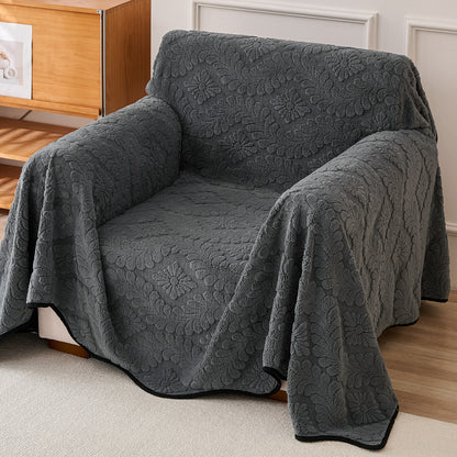 Buy Charcoal Grey Colour Wavy Petal Crest Series Plush Sofa Throw Cover | HOKIPO 