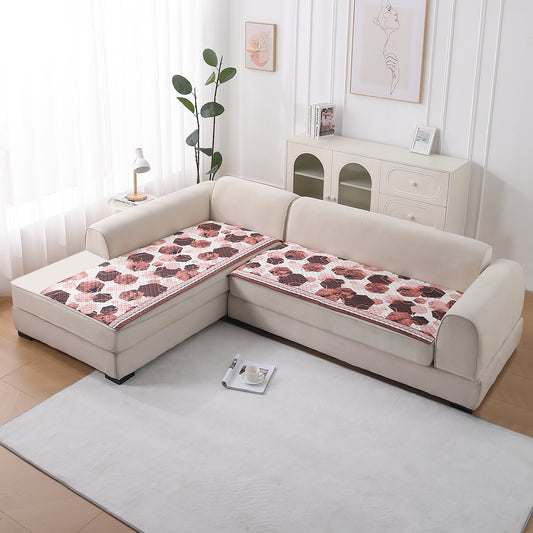 LiefNest Printed Holland Velvet L Shape Sofa Seat Mat with Foam Filling - Geometric Hexagon Cider Red