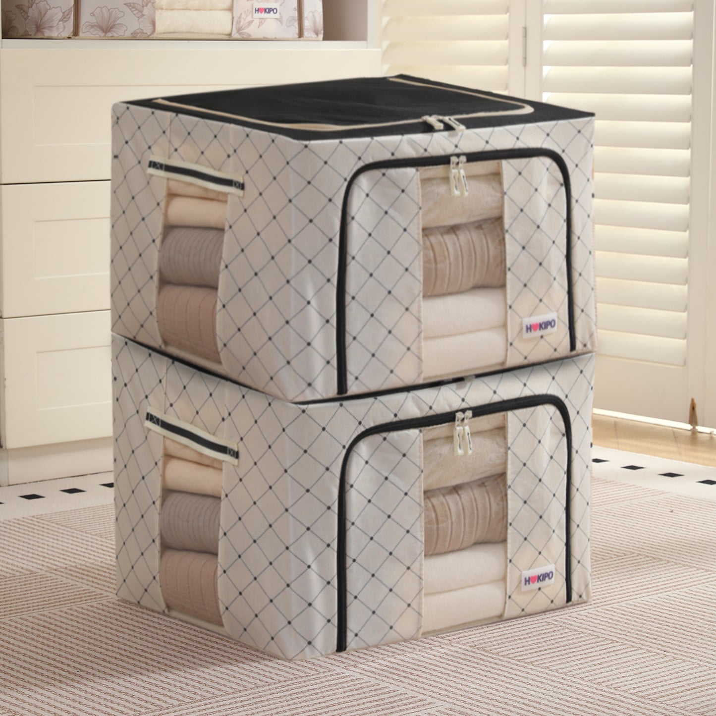 Folding Cloth Storage Box and Organizer for Wardrobe - Ivory Noir