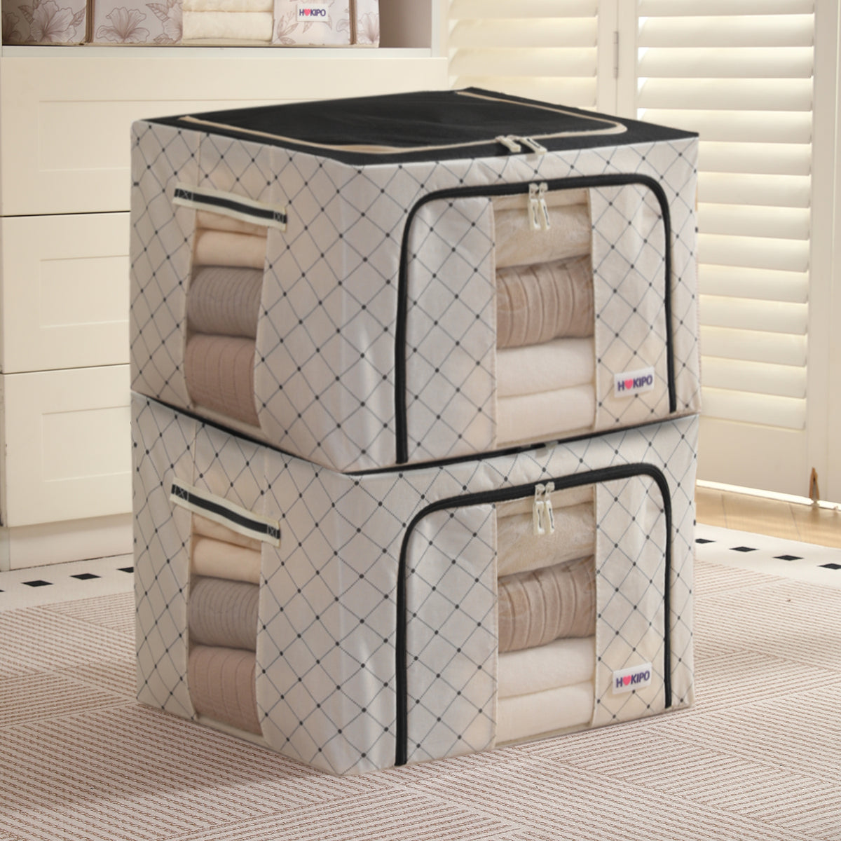 Folding Cloth Storage Box and Organizer for Wardrobe - Ivory Noir