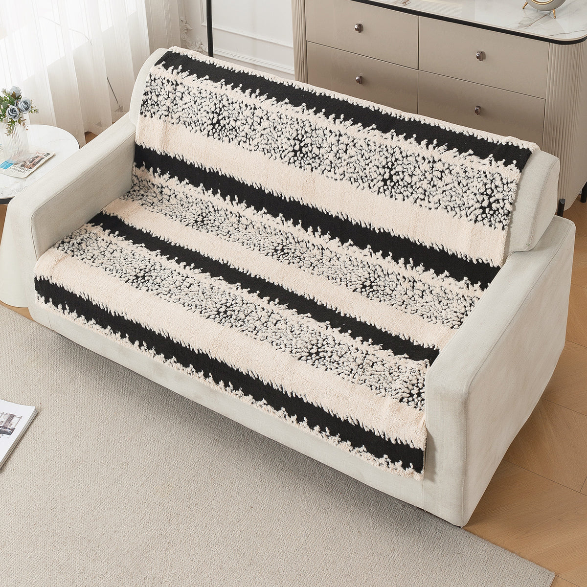 'Noirea Series' Plush Sofa Cover for Seat & Back, Textured Stripe