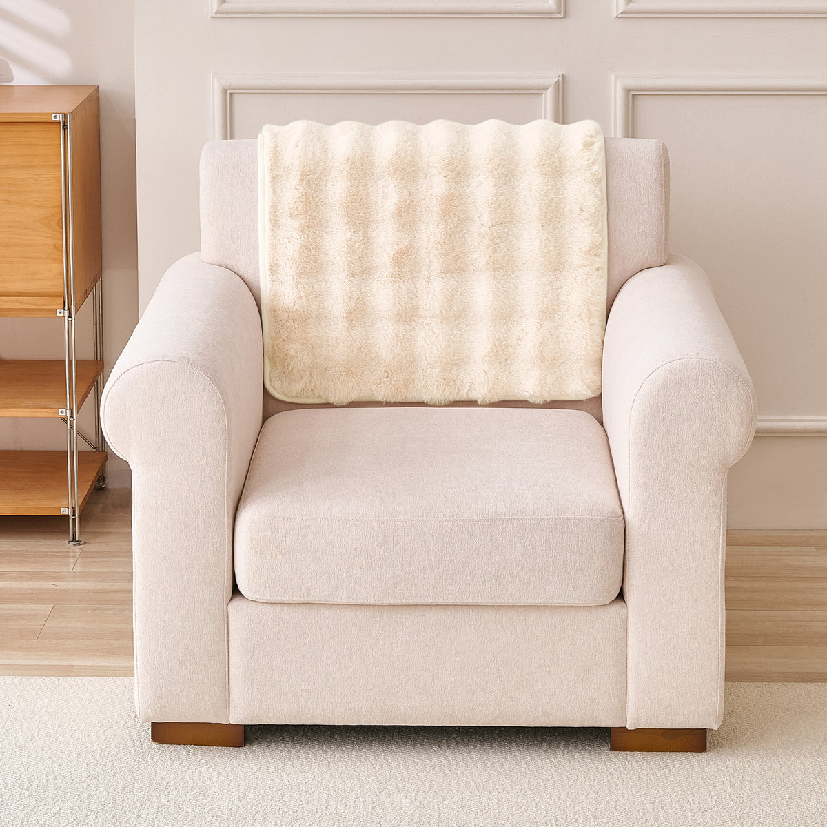 'FurHug' Premium Faux Rabbit Fur Sofa Seat Mats, Beige
