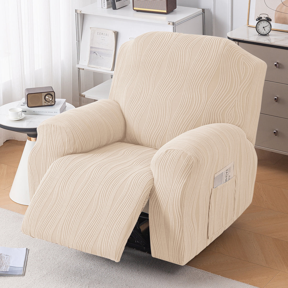 Nestiva Series Premium Knitting Jacquard Recliner Sofa Cover for 1 Seater - Skimmed Cream
