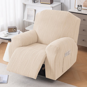Nestiva Series Premium Knitting Jacquard Recliner Sofa Cover for 1 Seater - Skimmed Cream