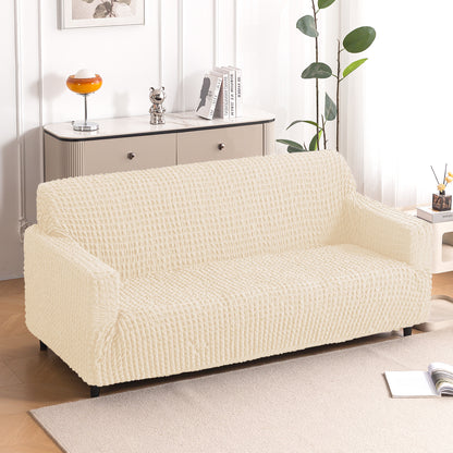 Aria Nova Elastic 280 GSM Stretchable Bubble Sofa Cover, Light Cream