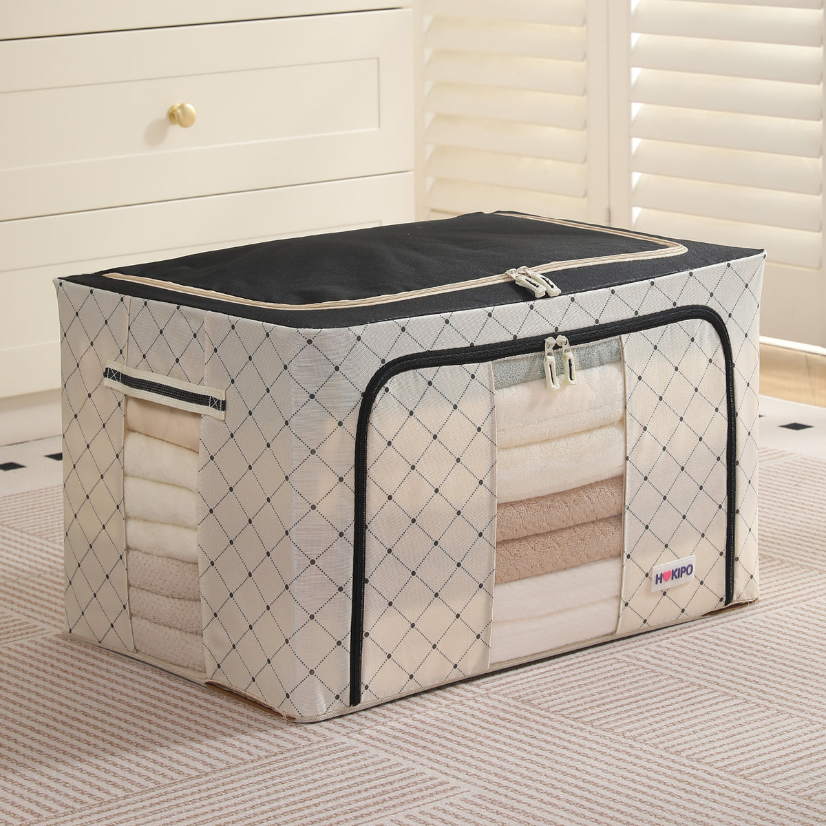 Folding Cloth Storage Box and Organizer for Wardrobe - Ivory Noir