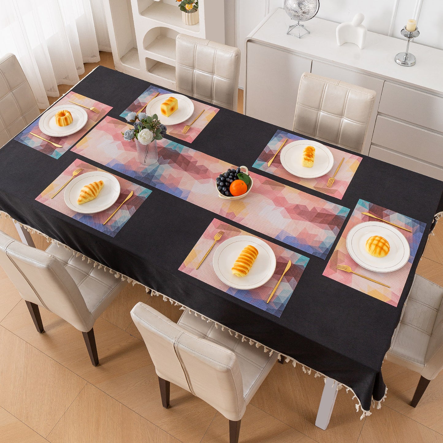 Color Splash PVC Mats for Dining Table, Abstract Polygon - Rose Mauve