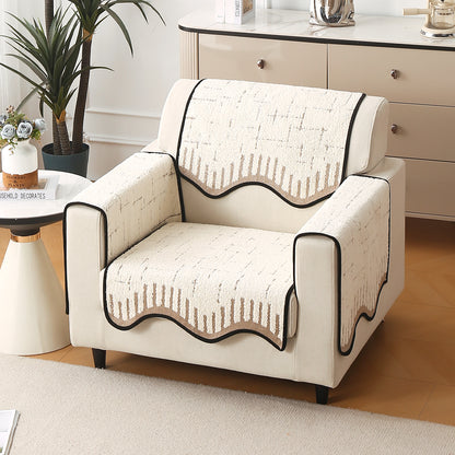 Premium Supple Soft Wavy with Curve Sofa Cover Mat, Cream Brown