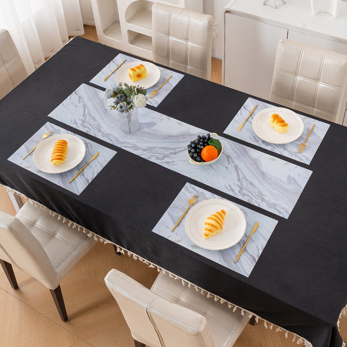 Marble Fusion PVC Mats for Dining Table, Glacier Vein - Frost Grey