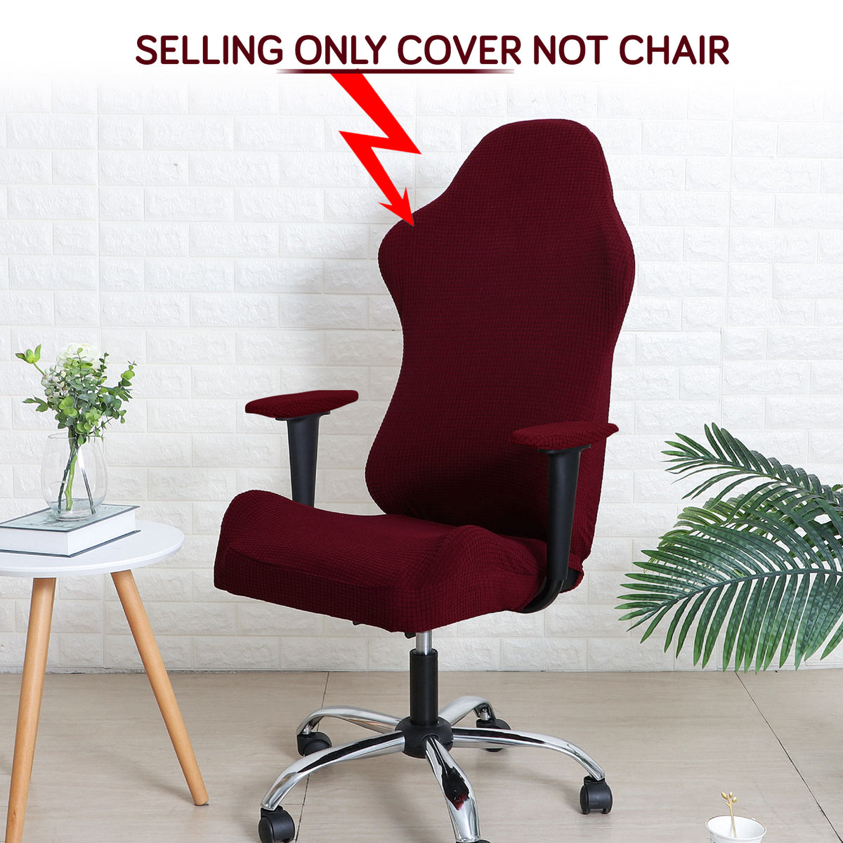 Gaming Chair Cover Stretchable Elastic Jacquard Computer Rotating Chair Seat Covers Slipcover, Burgundy