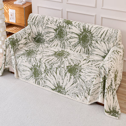 Buy Moss Green Colour DaisyBloom Series Luxury Plush Sofa Throw for Complete Sofa | HOKIPO