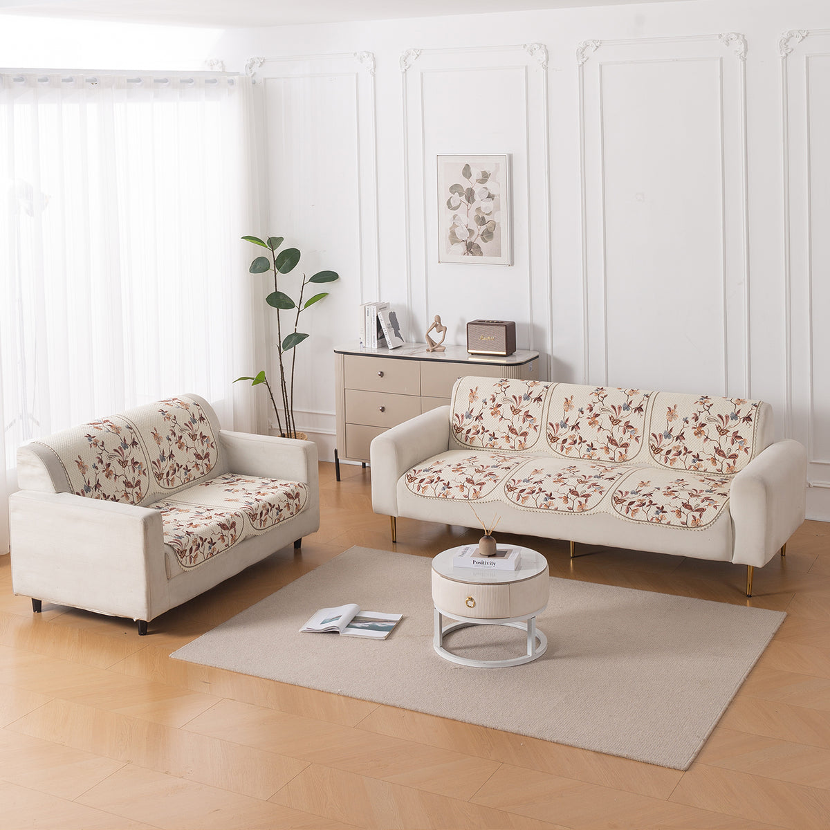 Buy Autumn Whisper HeavenHue quilted fleece wooden sofa cover set for 3 2 seater, floral design | Hokipo