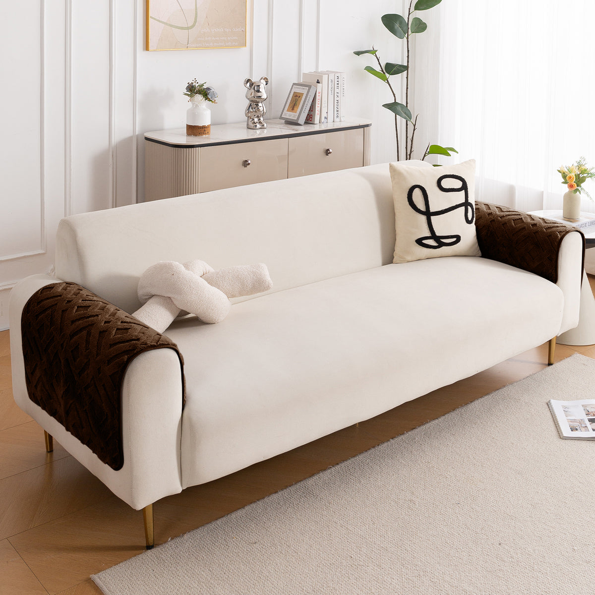 Velvet Maze Sofa Cover Mat, Dark Brown