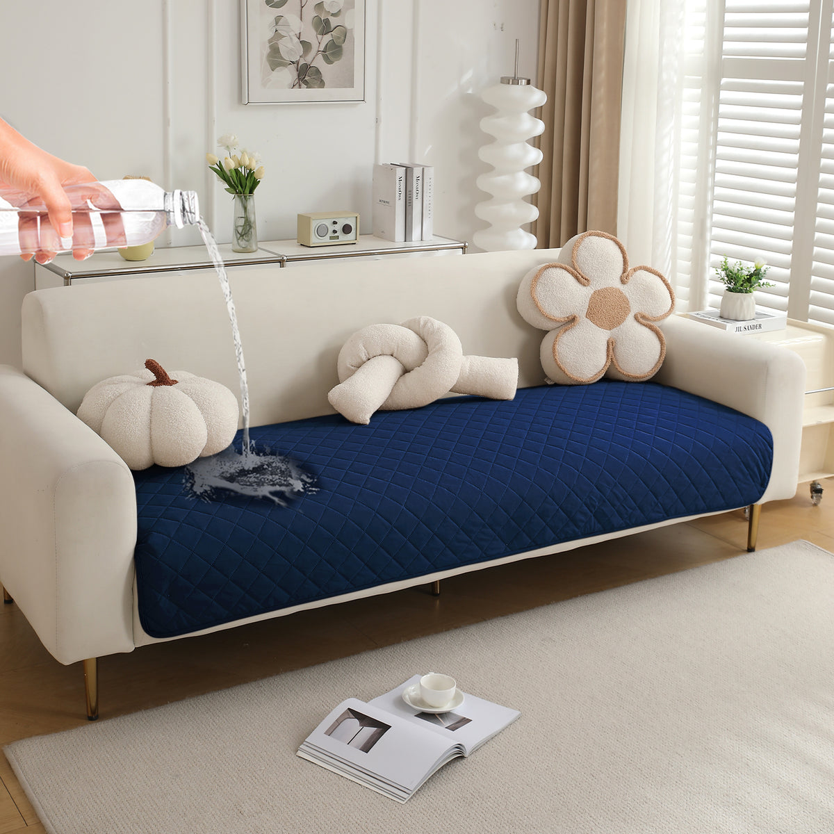 Drylin Quilted Sofa Cover Mat, Navy Blue