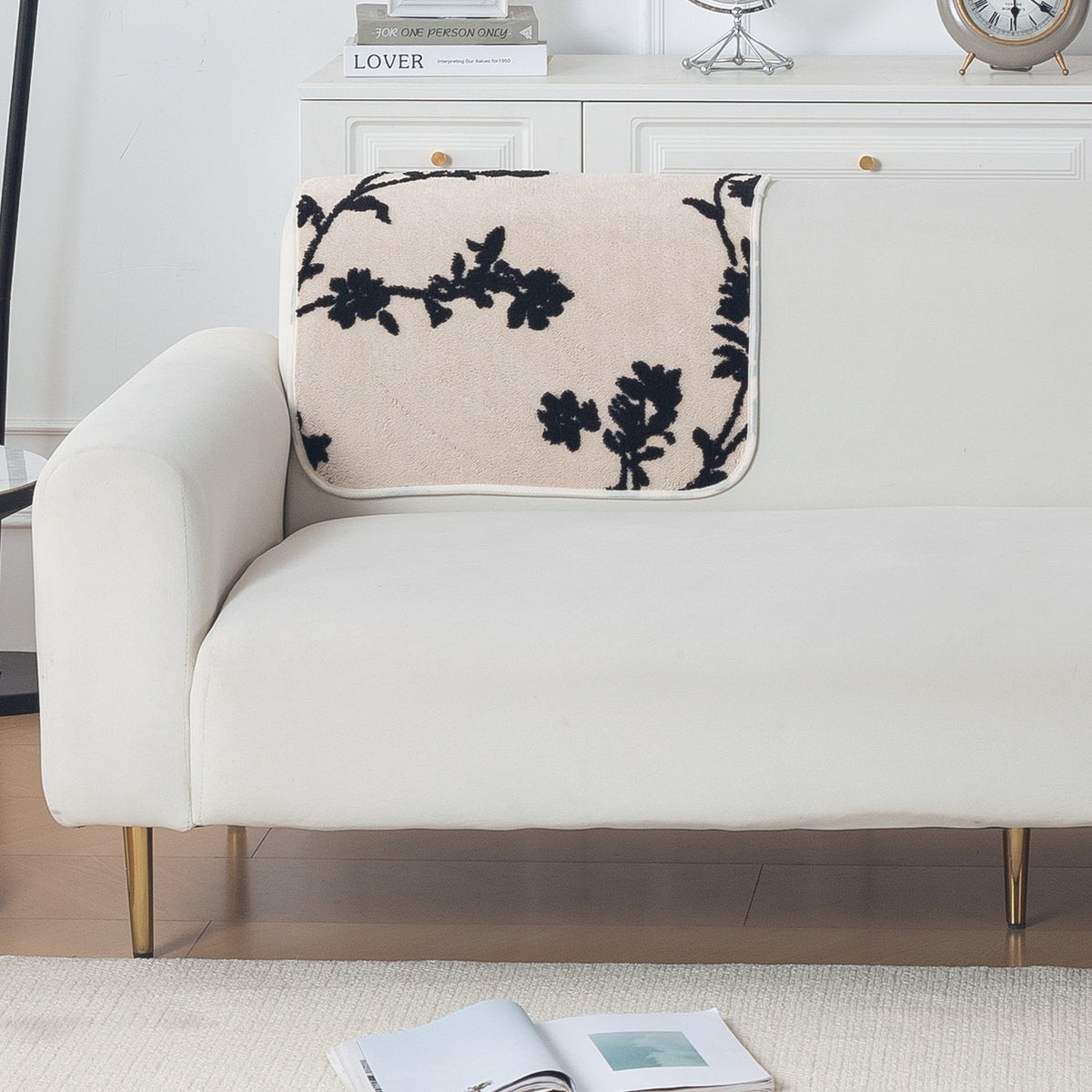 Luxury Plush Sherpa Anti-Slip Sofa Cover Mat, 'Noirea Series'| Botanical Vine