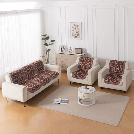 HeavenHue Fleece Soft Touch Quilted Sofa Cover Set Washable Sofa Panel for Seat & Back - Rustic Mosaic