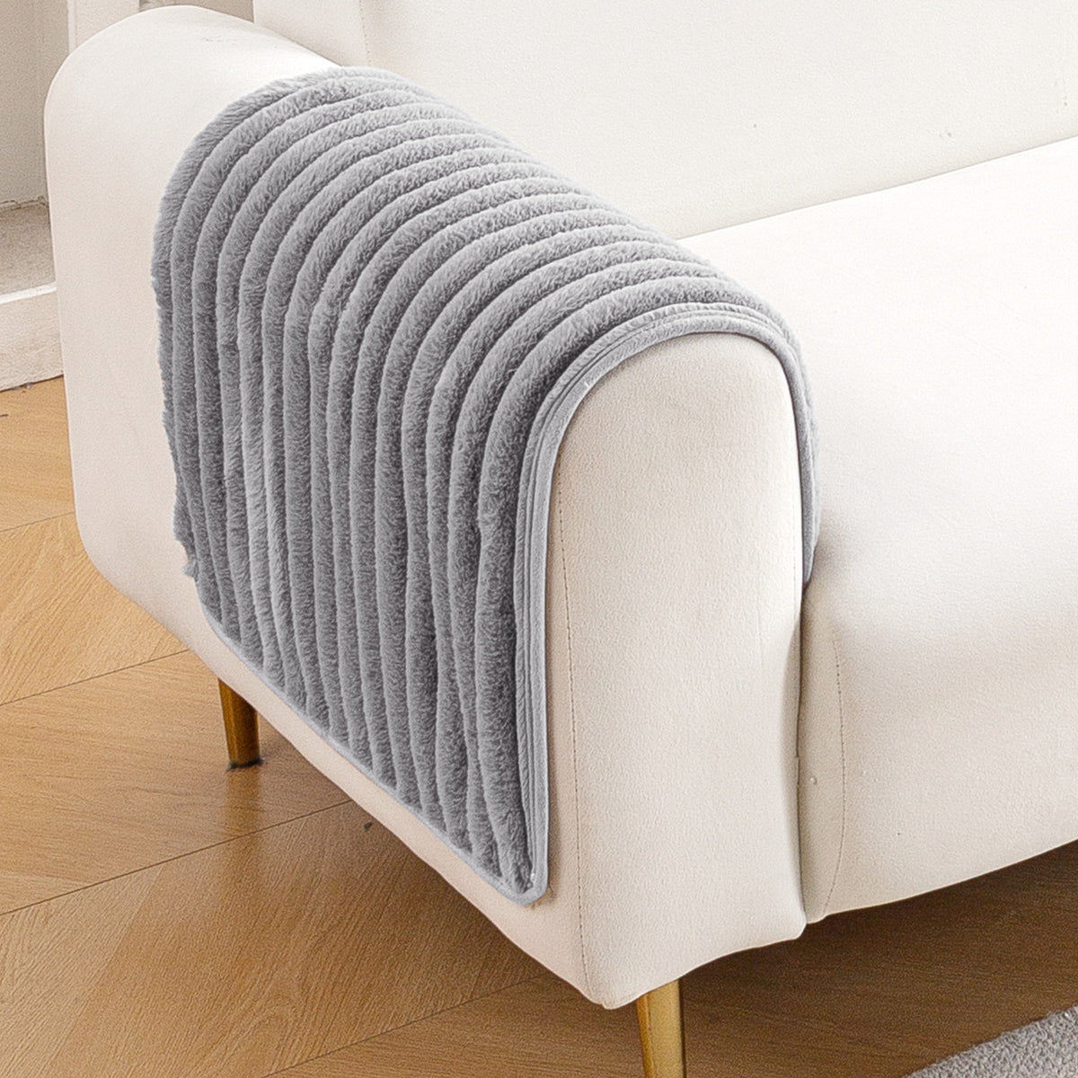 Faux Rabbit Fur Plush Anti-Slip Sofa Mat |Snuggle Fur Grey