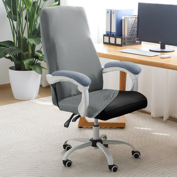 Office Chair Cover for Executive Chair (High-Back) – 140 GSM Stretchable Fabric – Washable & Anti-Slip – Fits Big & Tall Office Chairs, Smoke Grey