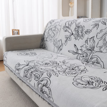 Premium 320 GSM Chenille Sofa Cover 'Serene Abode Series', White Rose Garden