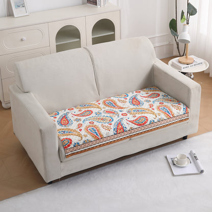 LiefNest Printed Holland Velvet Sofa Mat with Foam Filling - Paisley Multicolor for 1/2/3 Seater & Armrest