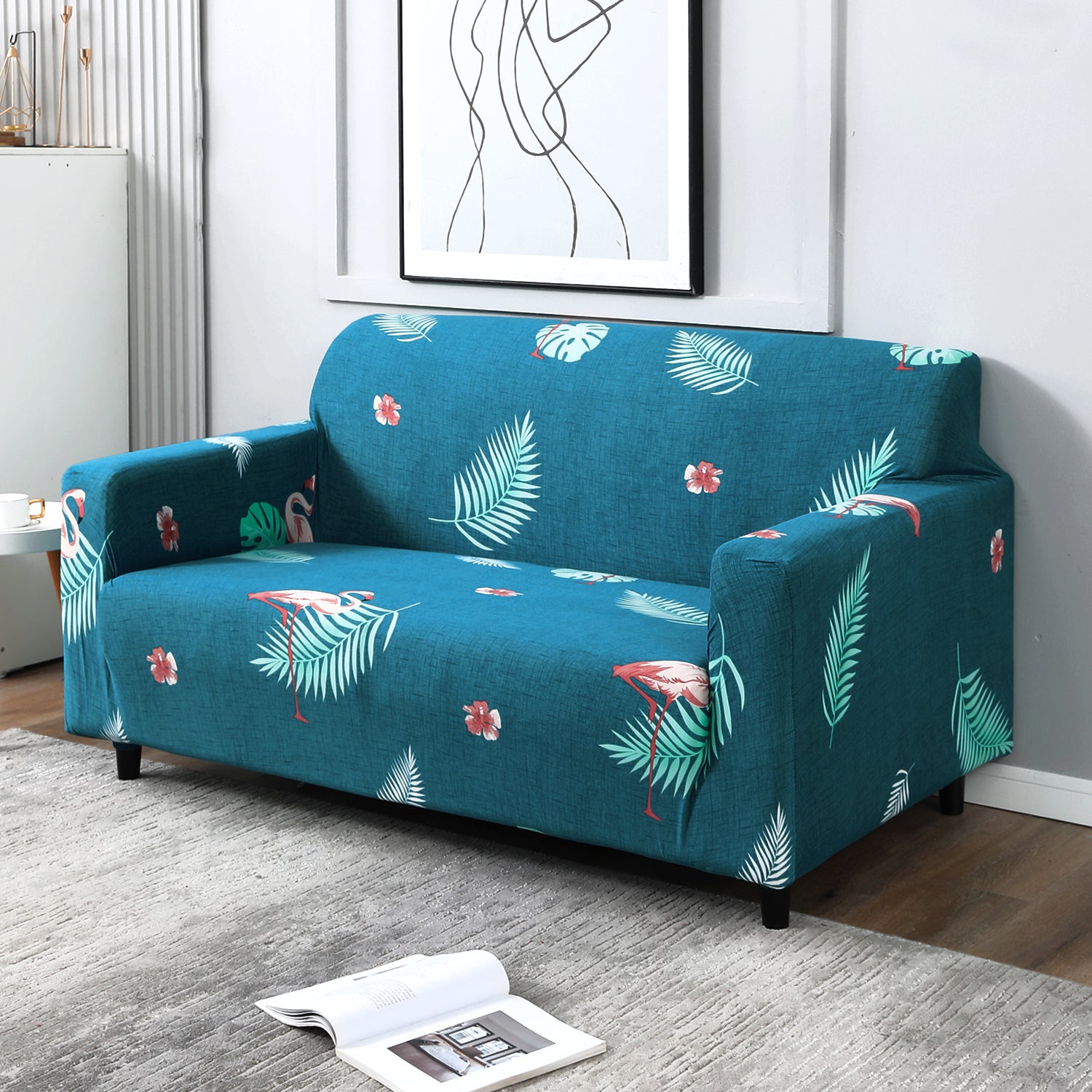 Elastic Stretchable Printed Sofa Cover, Feather Print