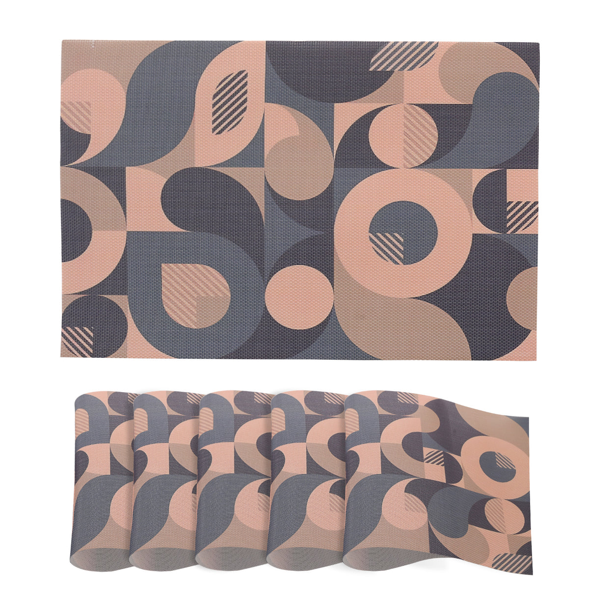 Color Splash PVC Mats for Dining Table, Retro Circles - Tan Brown