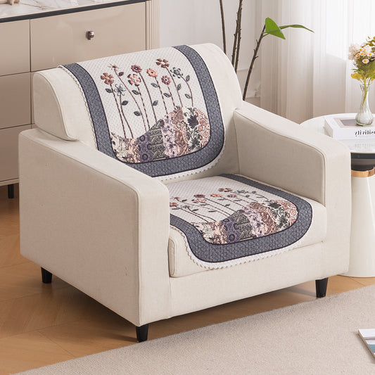 HeavenHue Fleece Soft Touch Quilted Sofa Cover Set Washable Sofa Panel for Seat & Back - Mystic Wings