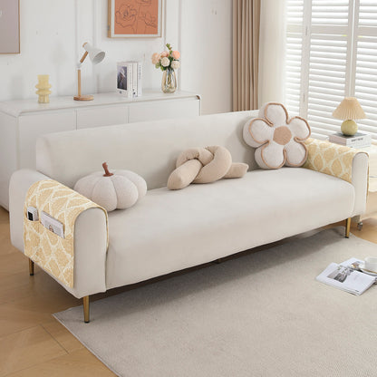 Polyester 2 Pcs Printed Quilted Sofa Armrest Cover, Ogee Ivory