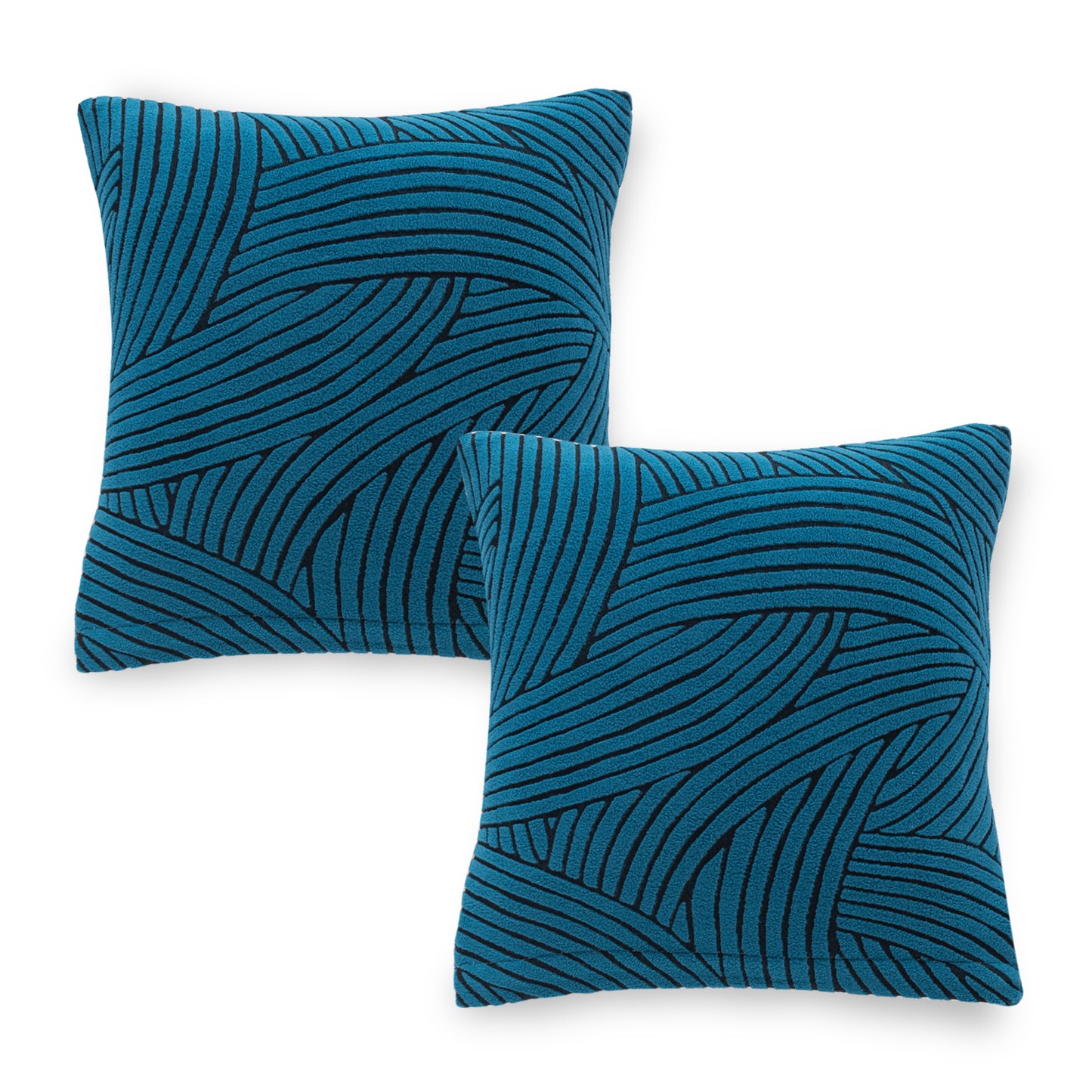 'WaveLine Series' Jacquard Cushion Cover Set of 2, Teal Green