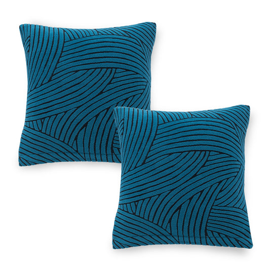 'WaveLine Series' Jacquard Cushion Cover Set of 2, Teal Green