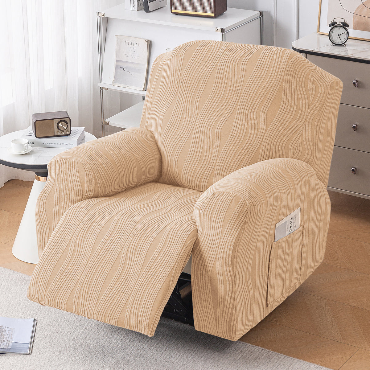Nestiva Series Premium Knitting Jacquard Recliner Sofa Cover for 1 Seater - Blush Beige