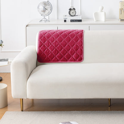 Diamond Tuft Plush Sofa Cover Mat, Raspberry Red