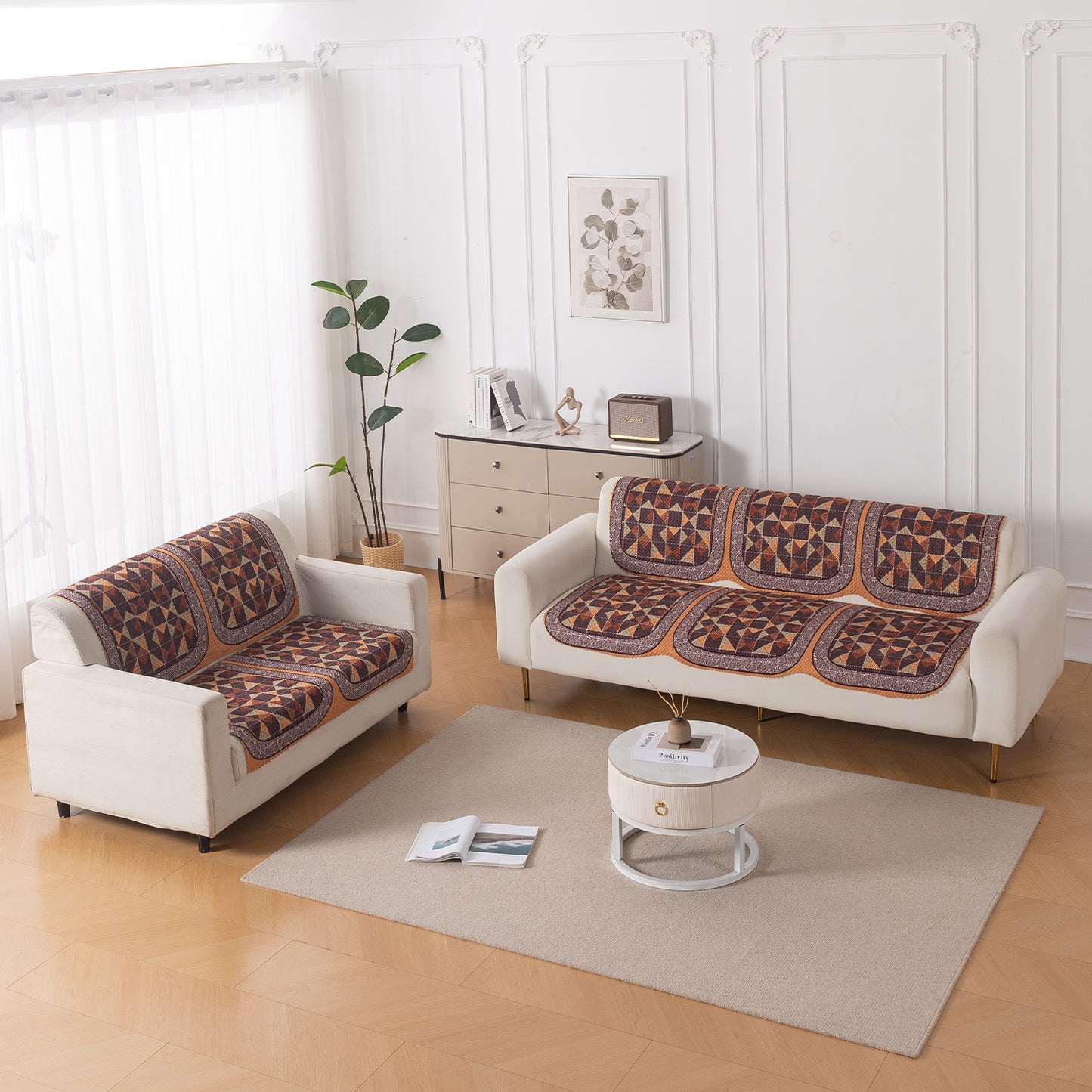 HeavenHue Fleece Soft Touch Quilted Sofa Cover Set Washable Sofa Panel for Seat & Back - Rustic Mosaic