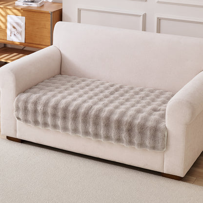 Premium Faux Rabbit Fur Anti Slip Sofa Mat for 1/2/3 Seater, Latte Brown