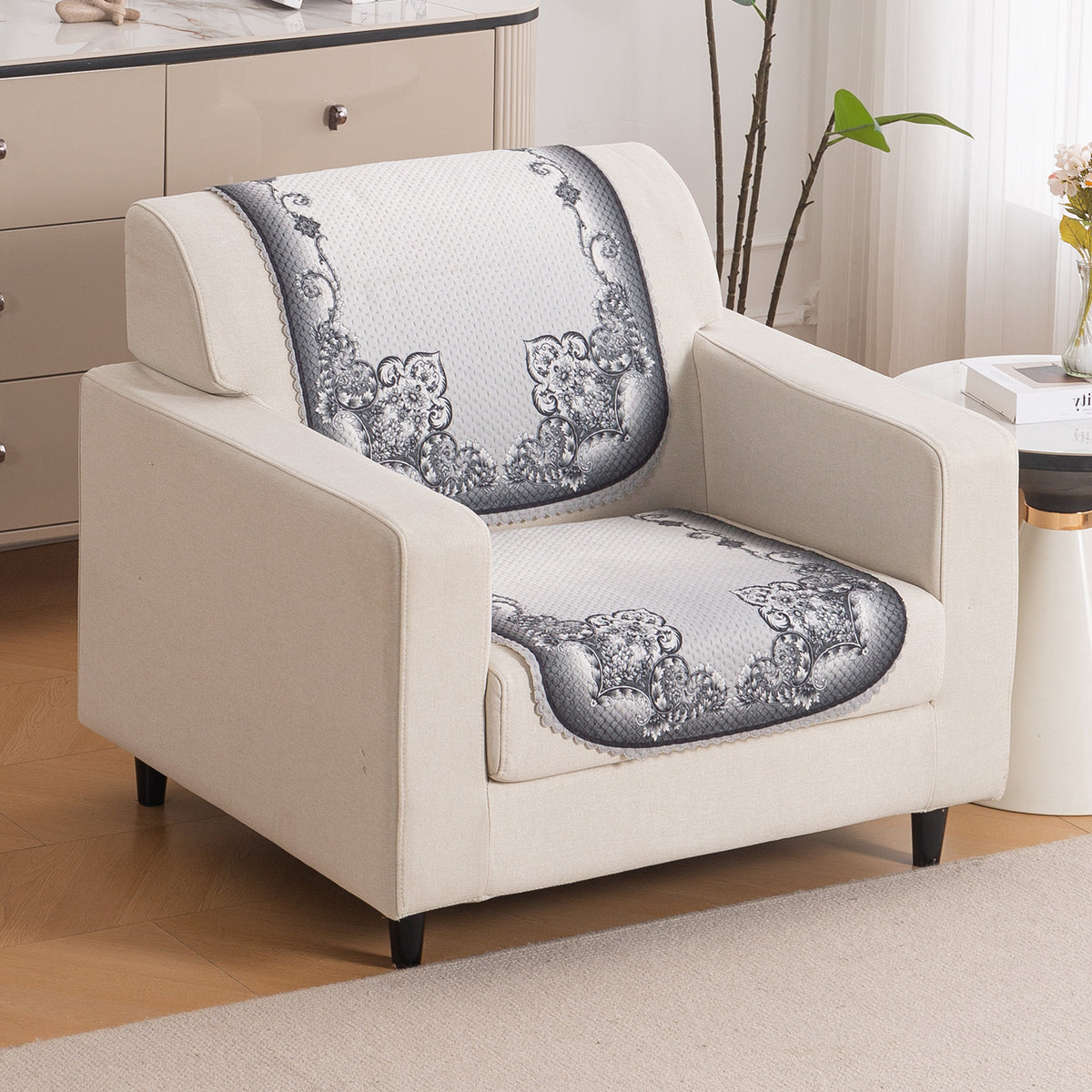 HeavenHue Fleece Soft Touch Quilted Sofa Cover Set Washable Sofa Panel for Seat & Back - Twilight Lace