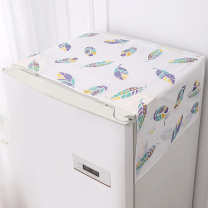 Small / Large Fridge Cover Top | For Smaller Single Door, Double Door and Bigger Double Door Refrigerator - Waterproof, Printed with 6 Side Pockets, Boho Feathers