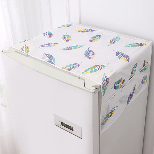Small / Large Fridge Cover Top | For Smaller Single Door, Double Door and Bigger Double Door Refrigerator - Waterproof, Printed with 6 Side Pockets, Boho Feathers