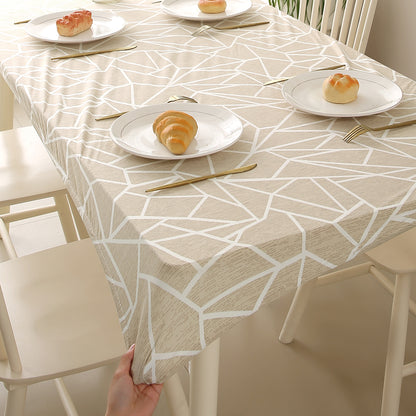 Printed Stretch Fit Water-Repellent & Anti-Slip Table Cloth Cover for 4 Seater / 6 Seater, Beige Abstract Geometry