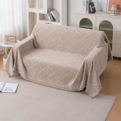 Premium 320 GSM Chenille Sofa Cover Throw All Season 'Serene Abode Series', Beige Geo Weave