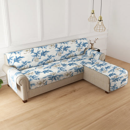 HomeHues Series Quilted Sofa Cover with Secure Fit Belt for L Shape sofa, Celadon Blue Camellia